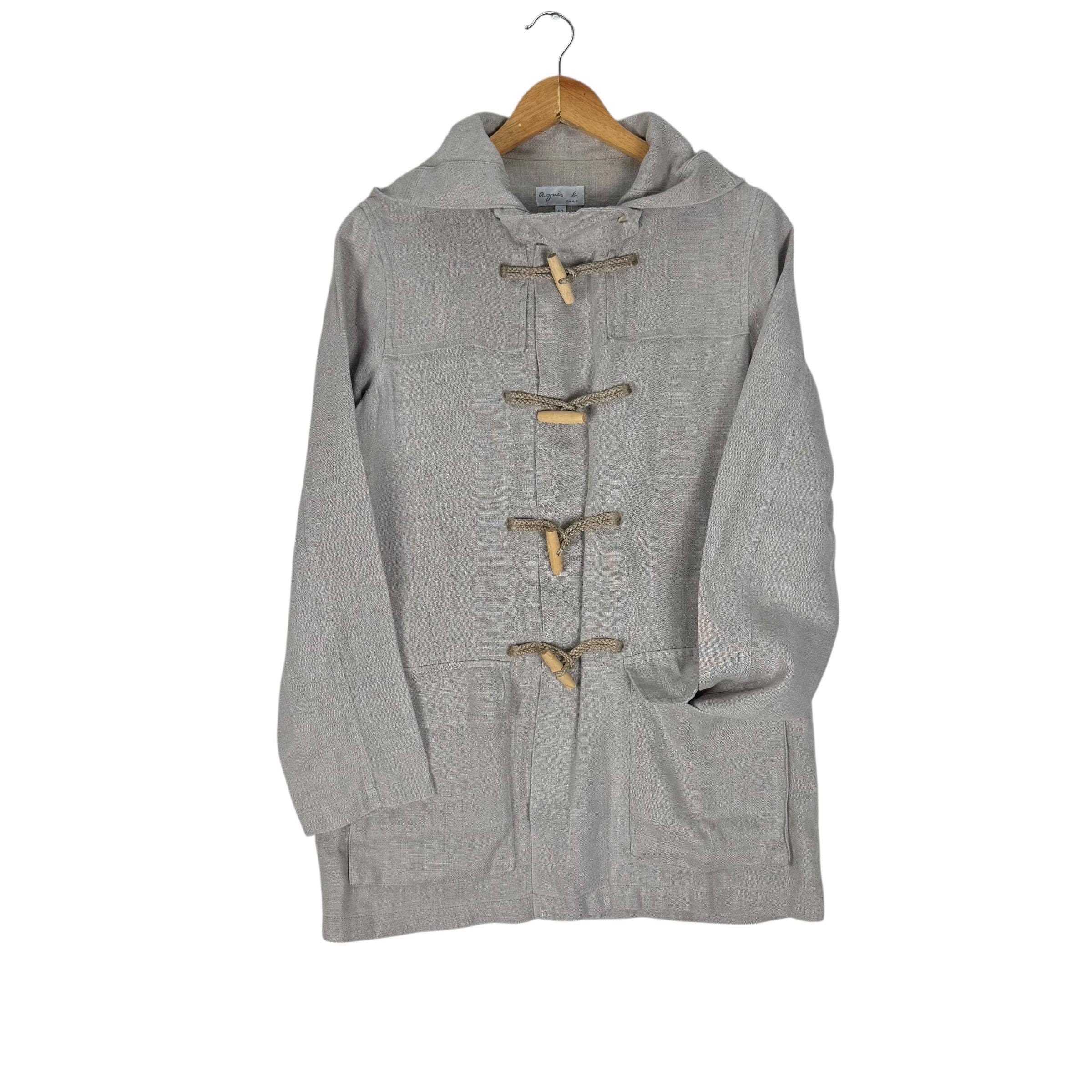 Vintage 90s AGNES B Hoodie Duffle Linen Coat Women Jacket - Size 