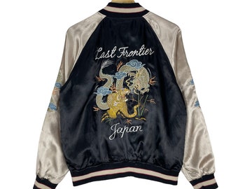 Sukajan Dragon Last Frontier Yakuza Light Zipper Jacket Japanese Fighter Embroidery Japan Brand Size Large