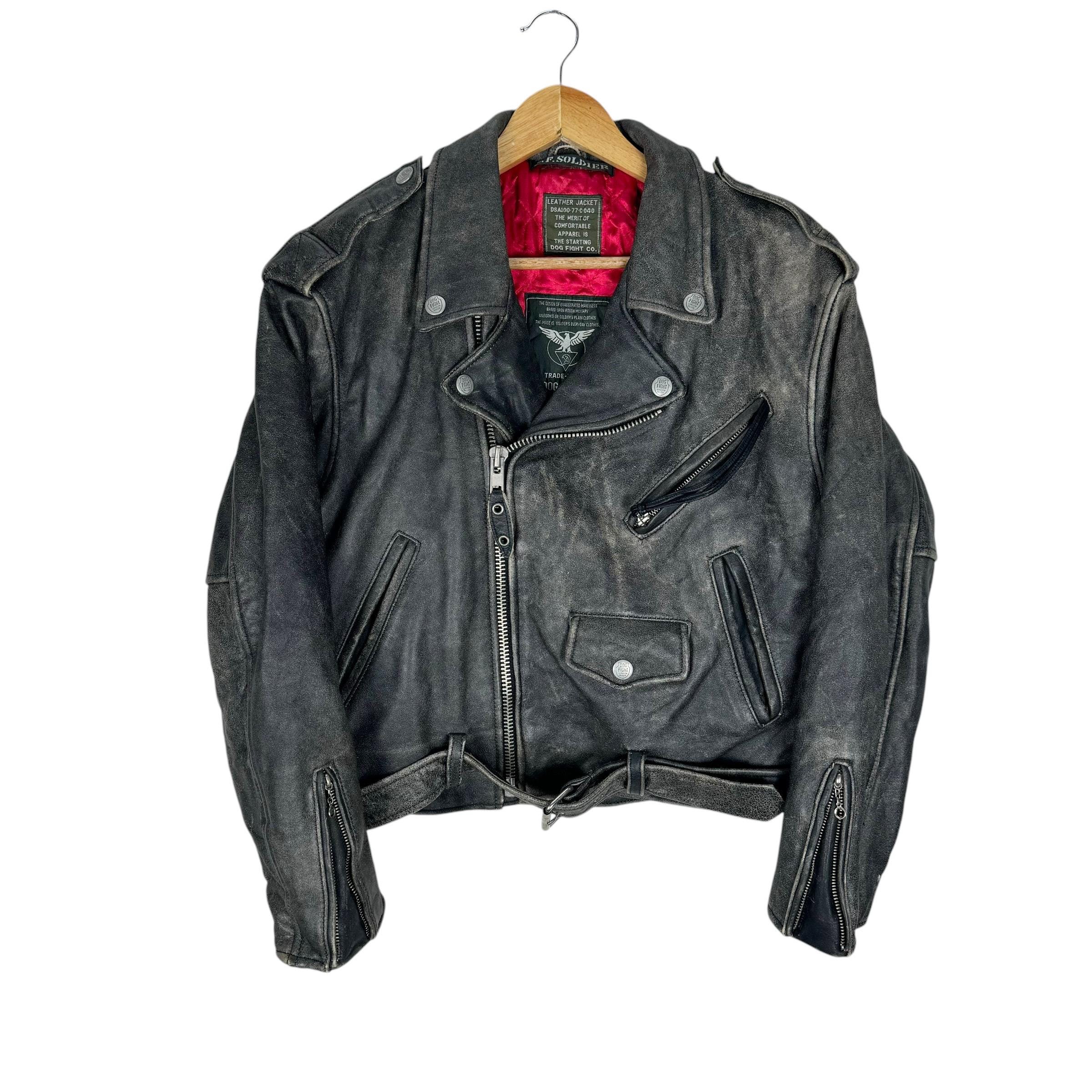 Vintage 90s Cowhide Leather Motorcycle Jacket: Double Collar Biker