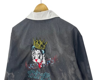90s Stray Cats Acid Wash Zipper Jacket - Rockabilly Rock N Roll