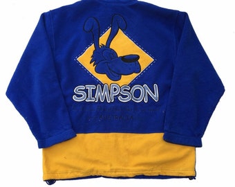 SIMPSON Australia Fleece-Sweatshirt voller Kopf Hunde Reißverschluss Stickerei Farbblock Pullover Größe Medium