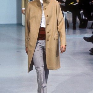 Helmut Lang AW2000 Funnel Neck Collar Long Women Wool Jacket Cream Colour Size 40