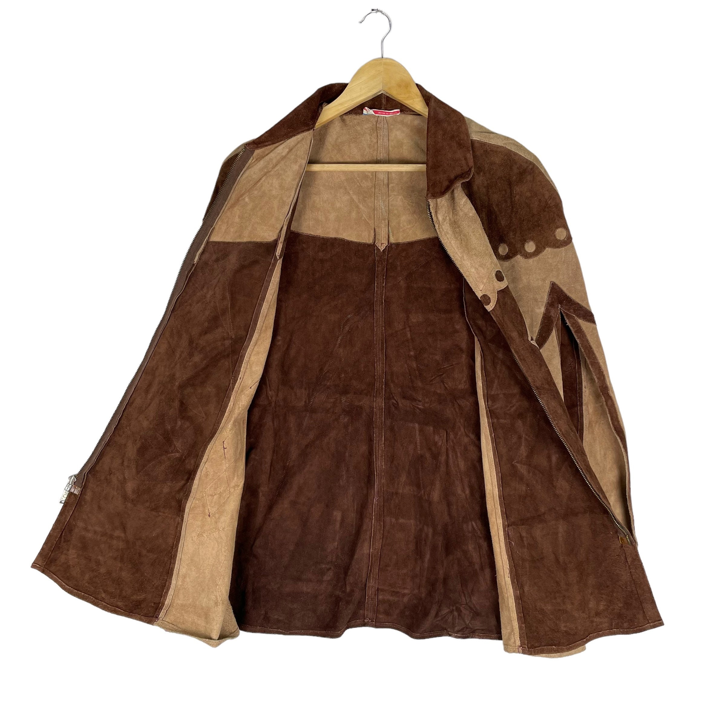 Vintage 60s Two Tone Suede Leather Hippie Poncho Cape Coat Brown