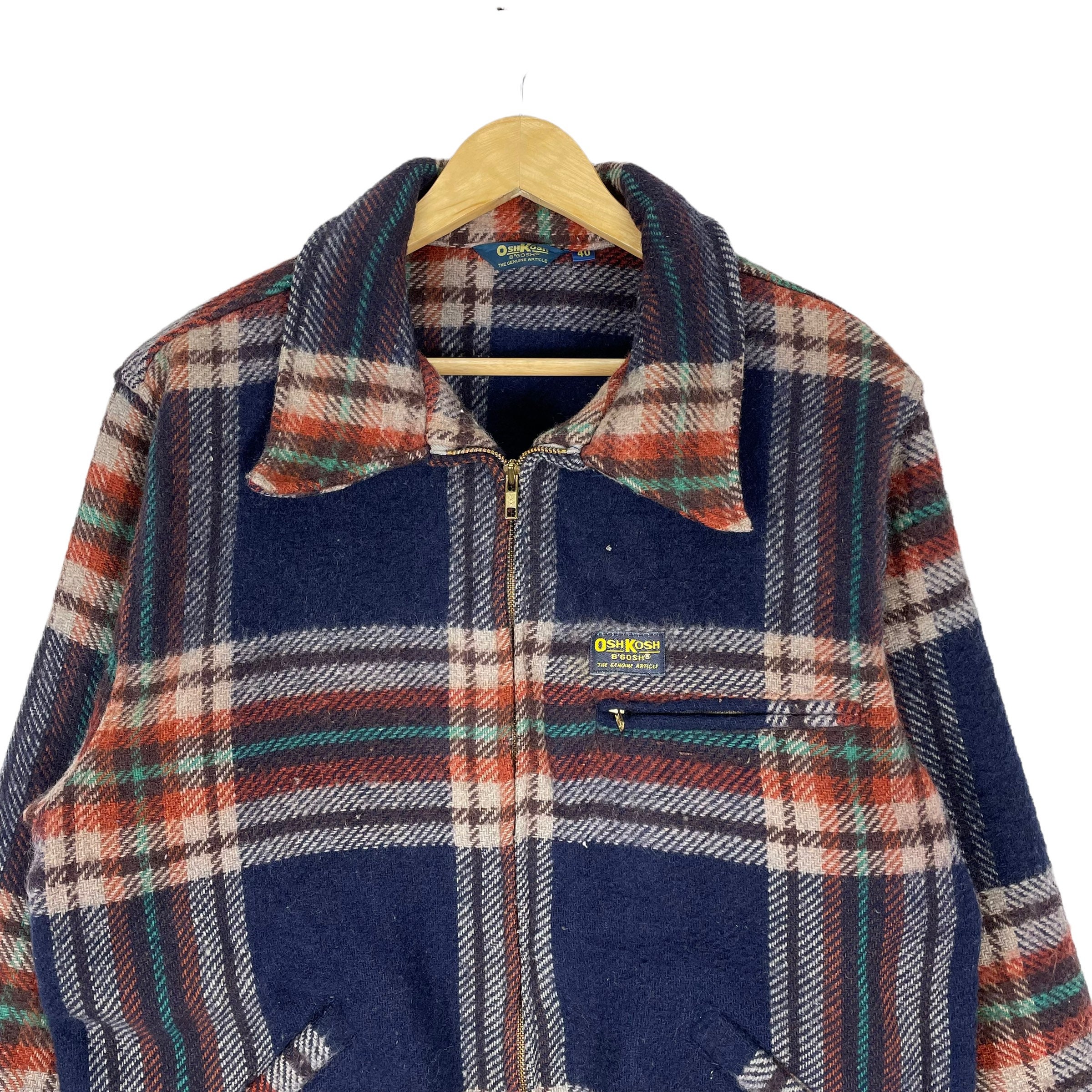 Vintage 90s Oshkosh Bgosh Flannel Zipper Plaids Multicolour Jacket 