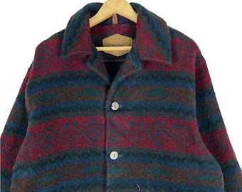 Vintage 90s Woolrich Aztec Wool Light Zipper Jacket Native Navajo