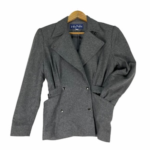 THIERRY MUGLER Double Breasted Button Wool Jacket Grey Colour Coats Fashion Designer Size Medium