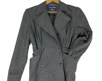 THIERRY MUGLER Zweireihige Wolle Jacke Grau Farbe Mäntel Modedesigner Größe Medium