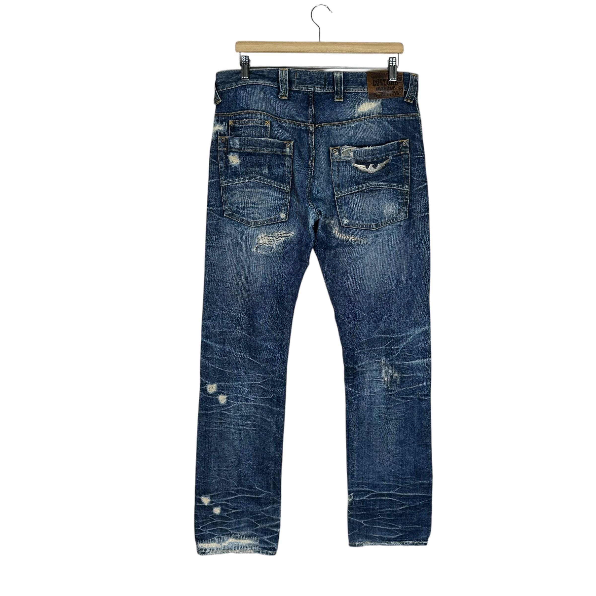 【極美品】GIORGIO ARMANI デニム GAロゴ イーグル インディゴ Giorgio Armani Culture Denim Italy Jeans Denim Distressed Blue