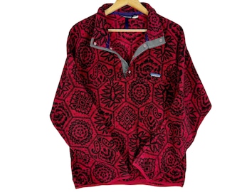 Vintage 90s PATAGONIA Bomber Jacket Fleece Red Colour Mountain