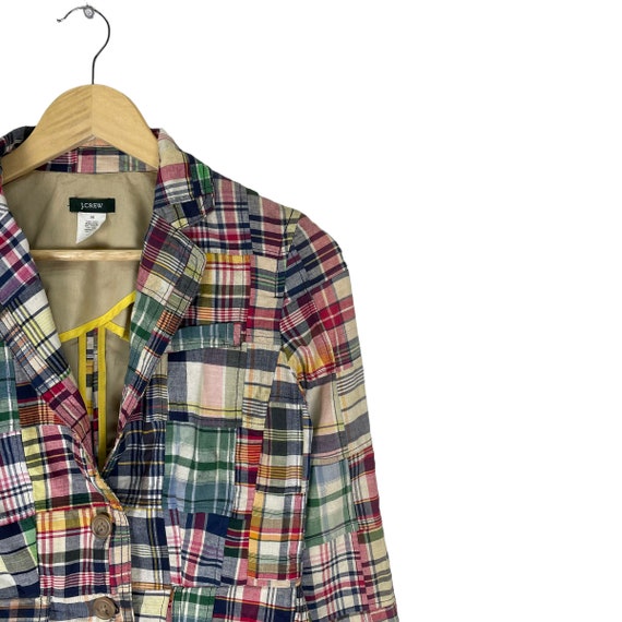 90s J Crew Patchwork Blazer Coat Jacket Multicolo… - image 3