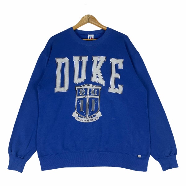 Vintage 90s Duke University sudadera deletrear color azul suéter tamaño XLarge