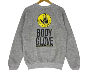 Felpa vintage anni '80 Body Glove: girocollo grigio, logo grande