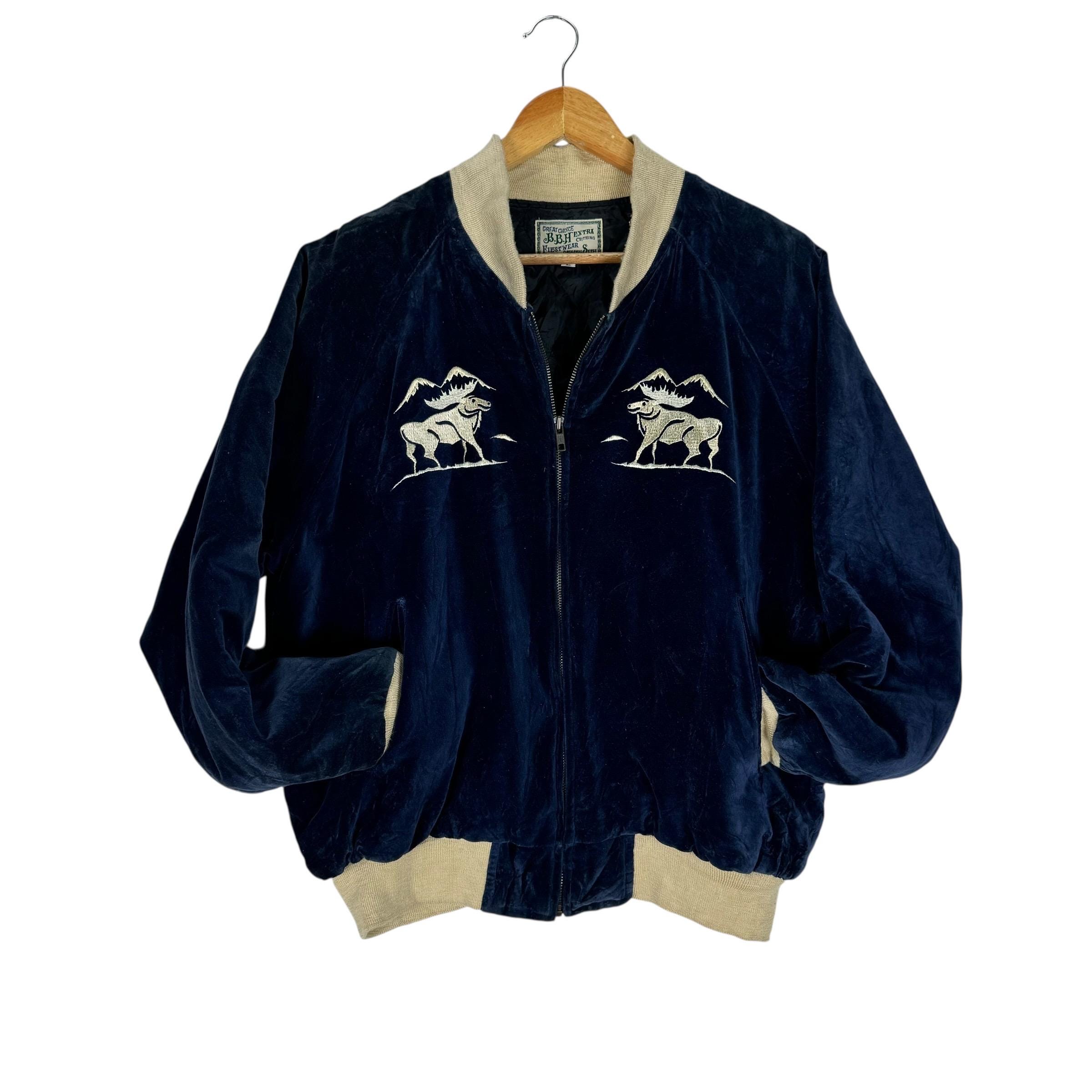 ALASKA スカジャン Last Frontier Alaska Sukajan Velvet Hawk Zipper Jacket Embroidery