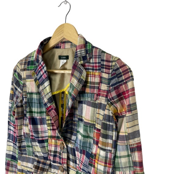 90s J Crew Patchwork Blazer Coat Jacket Multicolo… - image 4