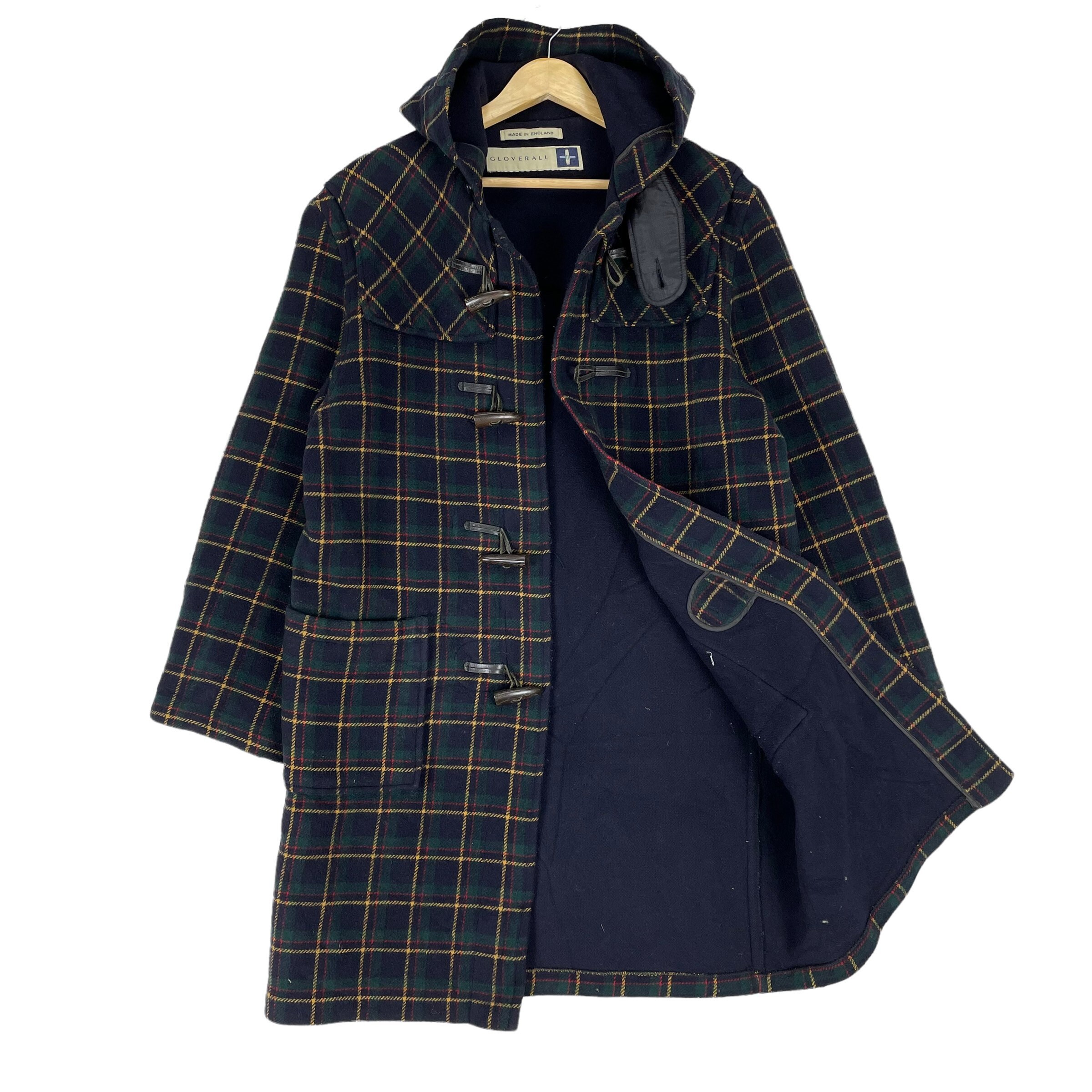 Gloverall Duffle England Hoodie Coat Toggle Shadow Plaids Button