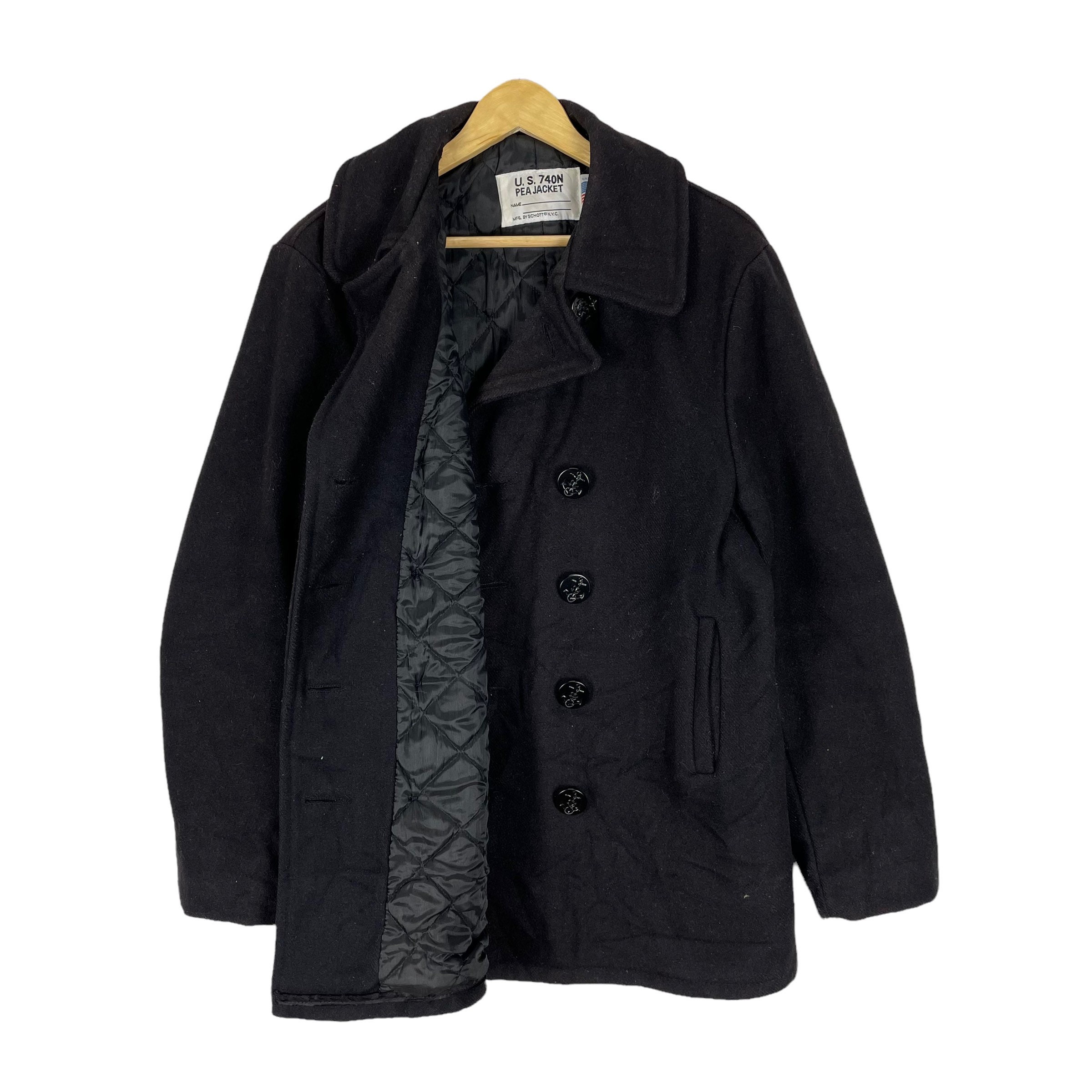 Vintage 90s SCHOTT USN 740 Military Peacoat Jacket Black Colour