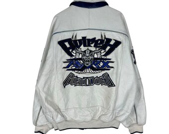 90s AVIREX Road Dogz Varsity Leather Jacket White Colour Size XXLarge