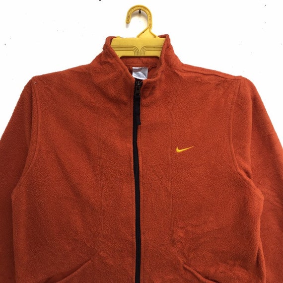 Rare Nike Swoosh Fleece Sweatshirt Orange Colour Full Zipper Small