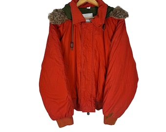 Vintage 90s United Color Of BENETTON Faux Fur Hoodie BomberJacket Orange Colour Size M
