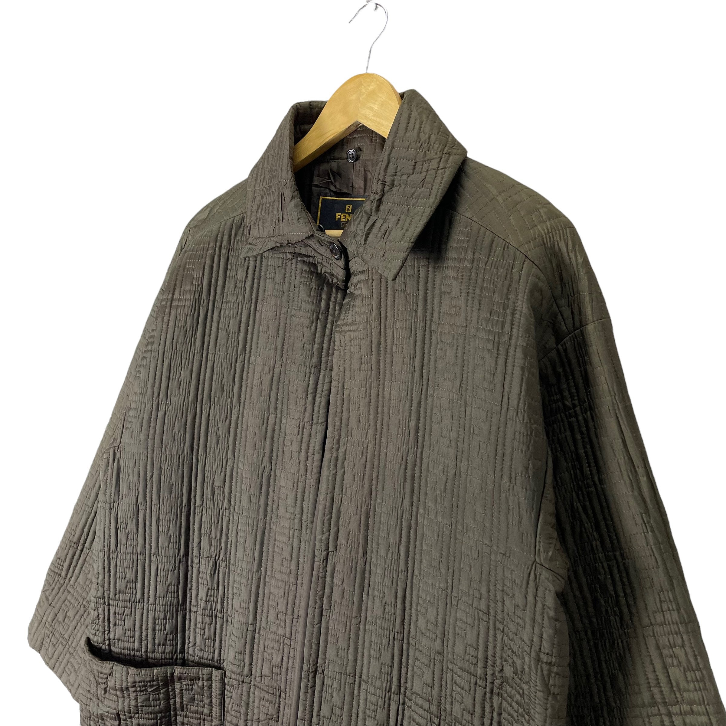 Vintage 90s Fendi 365 Zucca FF Monogram Quilted Long Jacket