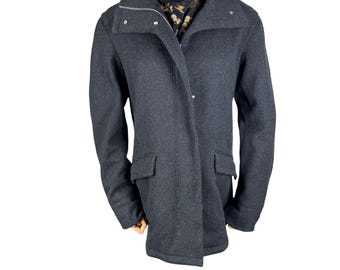 Loro Piana Wool Coat, Charcoal Grey Funnel Neck Jacket, Quiet Luxury Italian Designer Outerwear Size 42