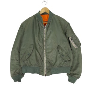 ALPHA INDUSTRIES Reversible Flight MA-1 Bomber Jacket Green Flyers Military Size Medium