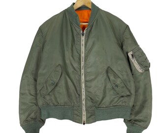 ALPHA INDUSTRIES Reversible Flight MA-1 Bomber Jacket Green Flyers Military Size Medium