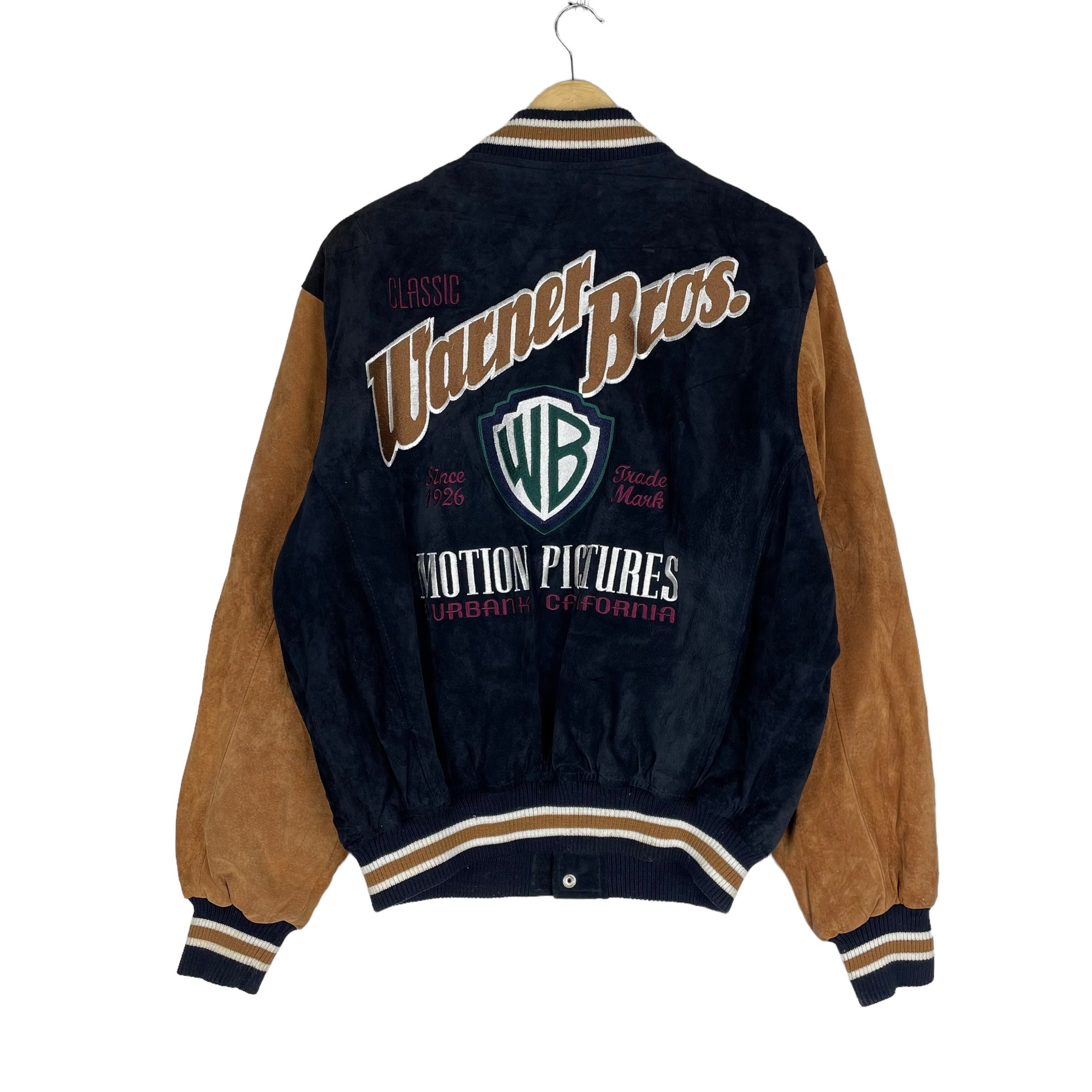 Vintage 90s Warner Bros Pig Skin Leather Varsity Jacket Bomber Motion  Picture Cartoon Staff Size Small