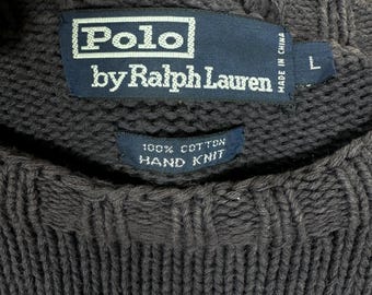 Vintage 90s Polo Ralph Lauren Bear Knitwear Hand Knit Sweater Navy