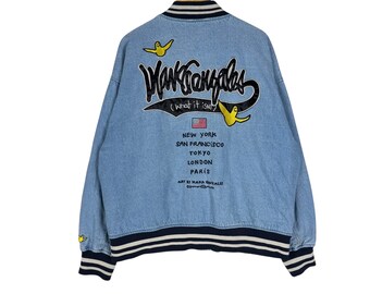 Vintage 90s Y2K Mark Gonzales Skater Streerwear Embroidered Denim Varsity Jacket Size (L)
