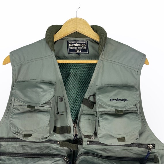 TwoNineVintageStore Vintage 90s Pazdesign Multi Pocket Tactical Vest Fishing Gear Parachute Green Colour Size Large