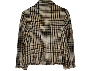 Vintage 90s Daks London Wool Jacket Nova Check Plaids Brown Colour