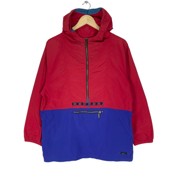Vintage 90s LL BEAN Anorak Hoodie Half Zipper Jacket Mountain Red 