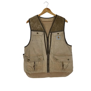 Vintage 90s Carhartt Tactical Pocket Chore Duck Canvas Custom Vest Hunting Brown Colour Size Medium