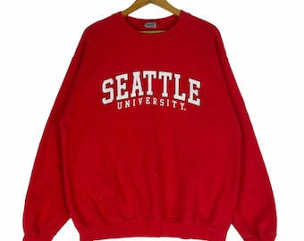 Vintage 90s Seattle University Sweatshirt Big Logo Red Colour Spell Out Sweater Size Large