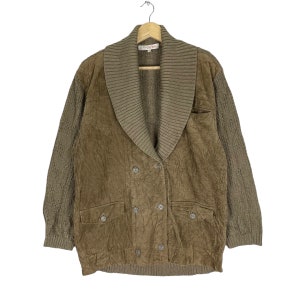 90s CHRISTIAN DIOR Sports Corduroy Knitted Cardigan Jacket Brown Colour Size Large