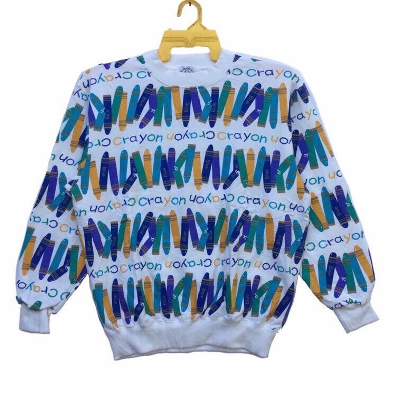 Vintage 90s Crayon Sweatshirt Longsleeve Crayon Over Print Etsy