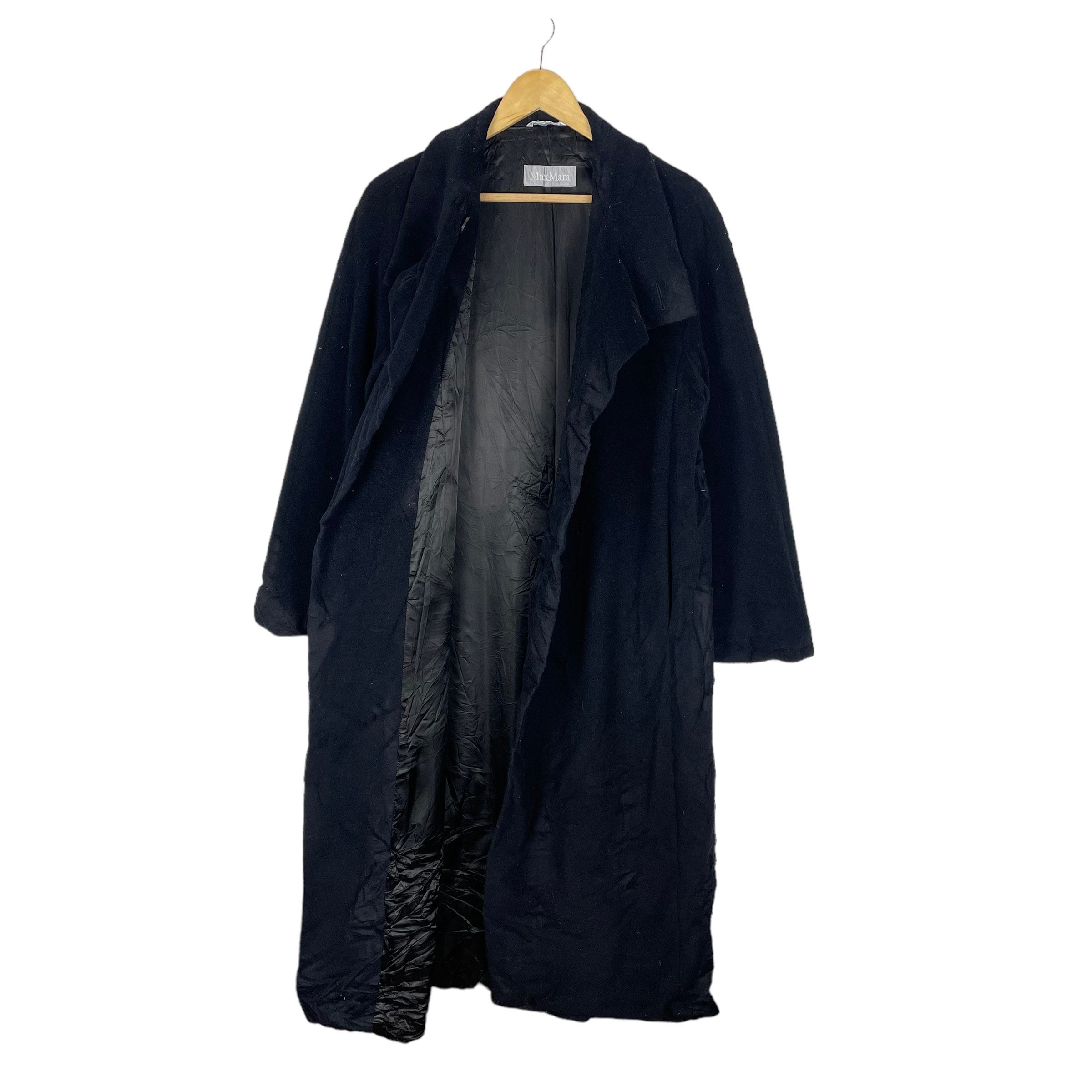 Max Mara Virgin Wool Button Italy Designer Long Coat Jacket Black