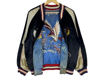 Vintage 50s Union Made Whitehead Eagles Sukajan Reversible Jacket Japanese Souvenir Fighter Yakuza Embroidery Size Medium