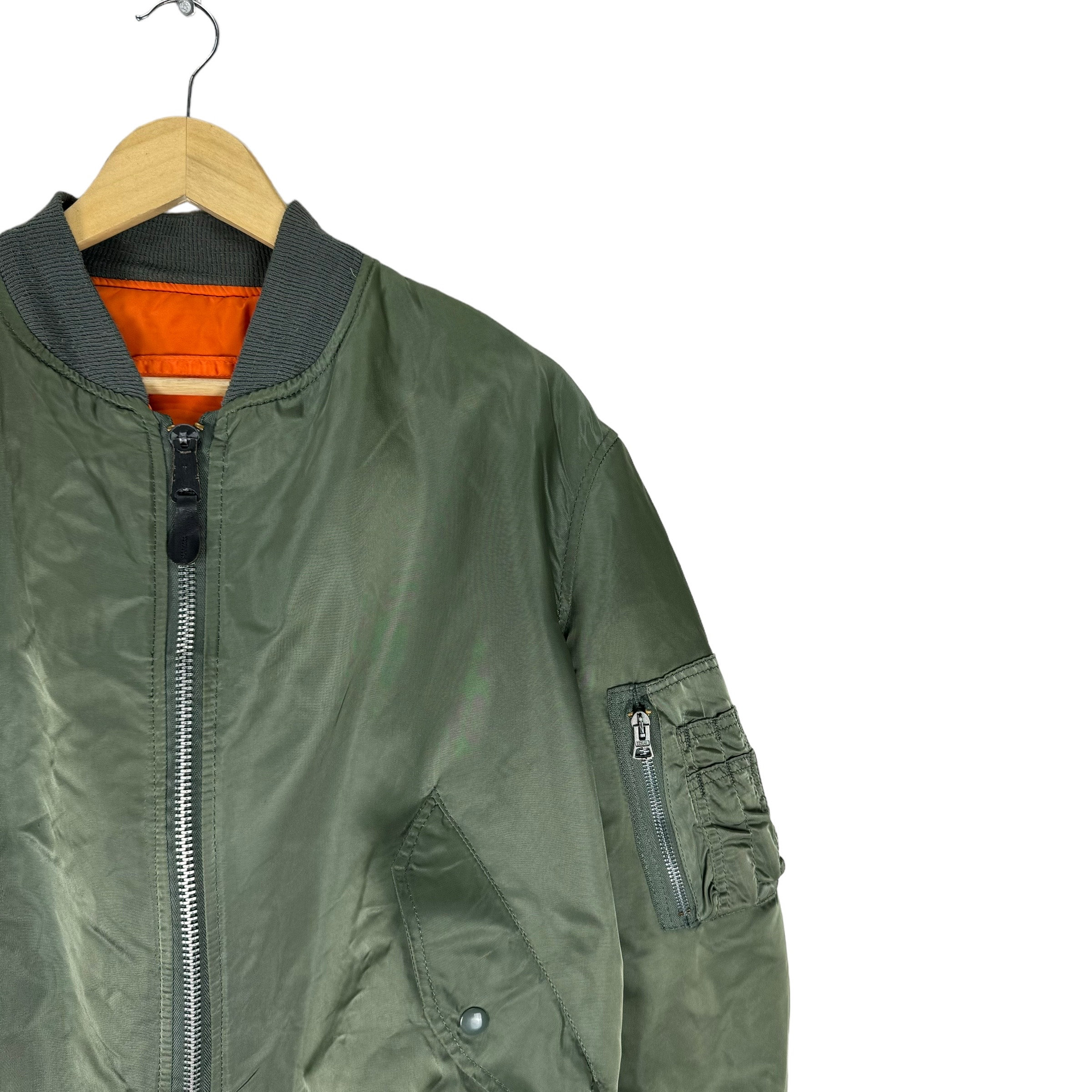 ゾ*郎様 80s alpha reversible ma-1 flight ja ALPHA INDUSTRIES Reversible Flight MA-1 Bomber Jacket Green
