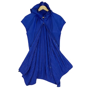 Pleats Please Issey Miyake Blue Pleated Hoodie Jacket