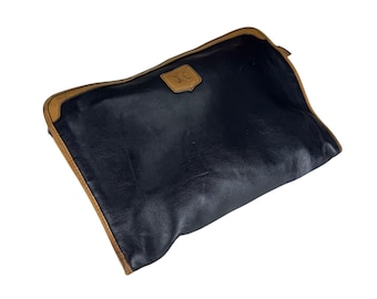 Vintage Celine Black Leather Clutch Bag, Macadam Logo Pouch, Made in Italy Wristlet