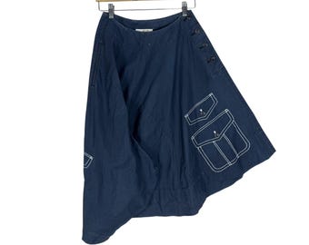Comme des Garçons Asymmetrical Navy Cargo Skirt | Japanese Avant Garde Utility Midi Size S