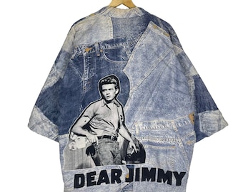 Vintage James Dean Kimono Short Sleeve Style Patch Denim Size Large