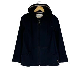 Vintgae 90s Thomas Burberry Hoodie Wolle Mantel Jacke Schwarz Farbe Size Medium