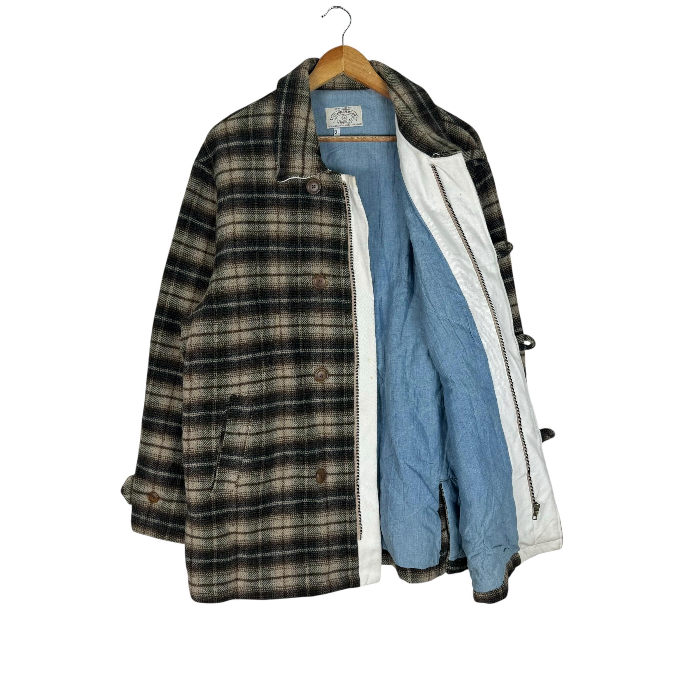 Vintage 90s GIORGIO ARMANI Jeans Shadow Plaids Wool Jacket Brown