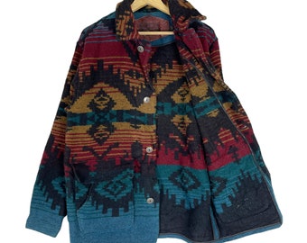 Vintage 90s Woolrich Aztec Wool Zipper Jacket Native Navajo