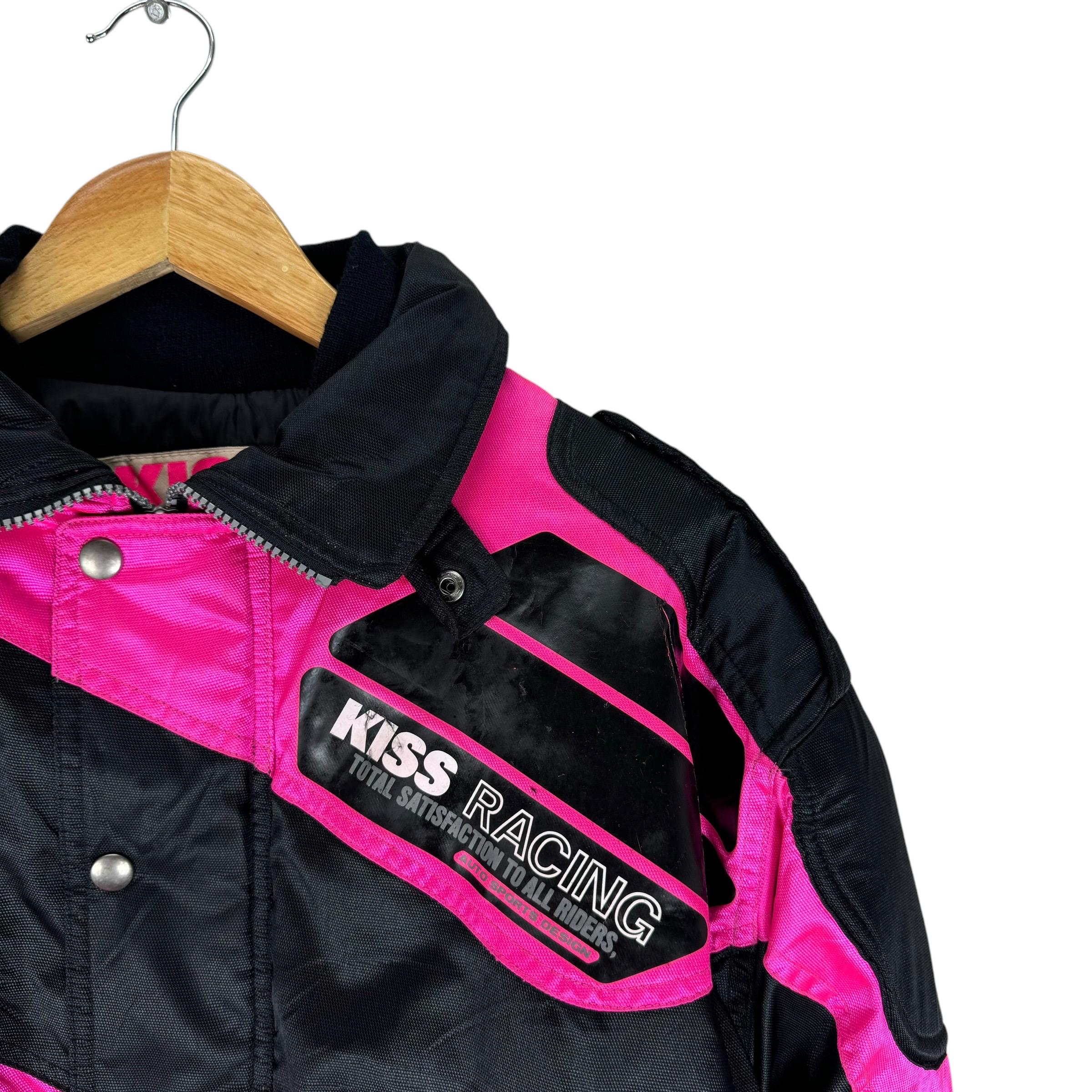 Vintage 90s Kiss Racing Team Jacket Motorcycle Zipper Sweater Pink