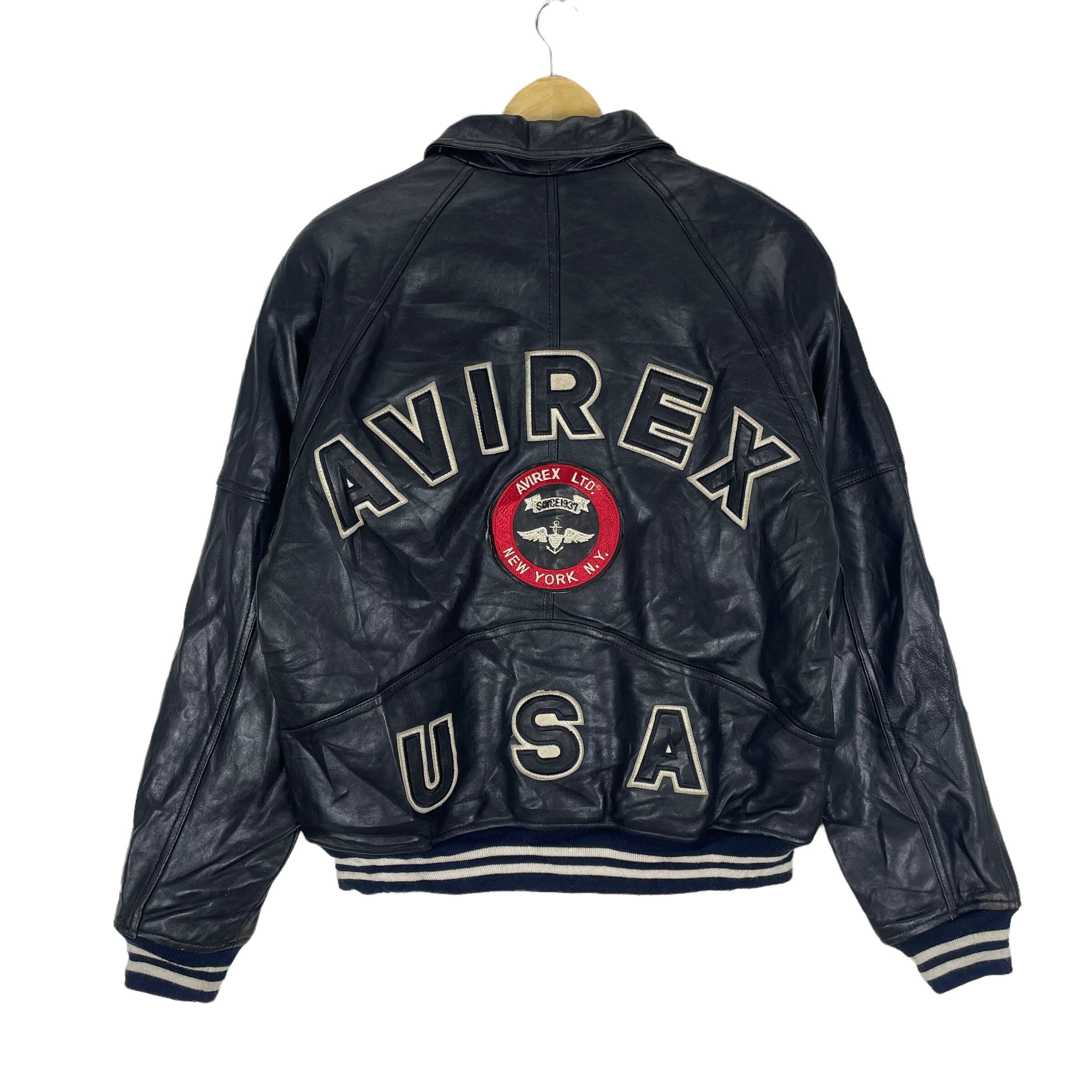 AVIREX Usa Leather Varsity Jacket Black Colour Size Medium - Etsy