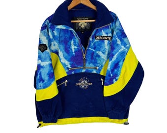 Vintage 90s DESCENTE Competition Half Zip Fleece Jacket Multicolour Size (M)